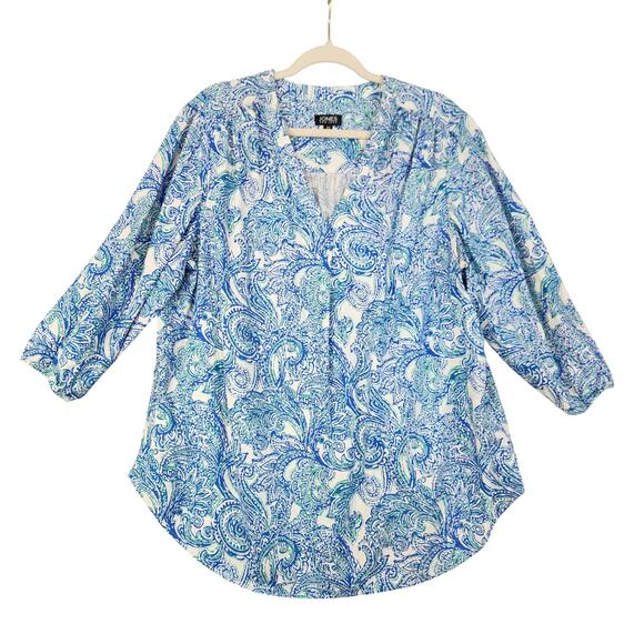 Jones New York Womens Linen Blend Kelly Paisley Print Blouse Plus Size 2X V Neck - Picture 2 of 11